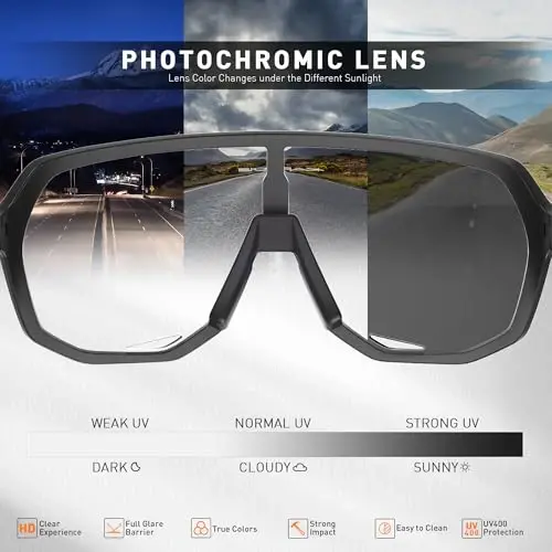 KAPVOE Erkaklar va ayollar uchun fotochromik velosiped ko'zoynaklari Tog' velosipedi uchun quyoshdan saqlaydigan sport ko'zoynaklari UV Protection K63 - 4