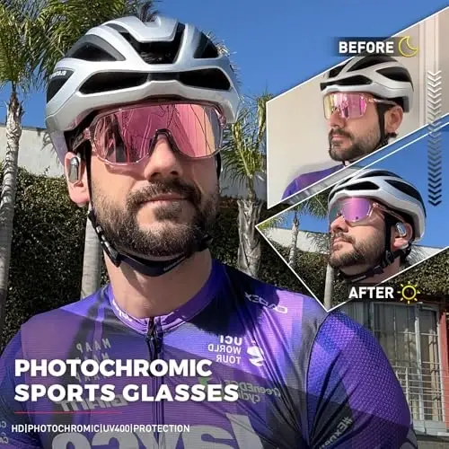 KAPVOE Erkaklar va ayollar uchun fotochromik velosiped ko'zoynaklari Tog' velosipedlari uchun quyoshdan saqlaydigan sport ko'zoynaklari UV Protection K63 - 2