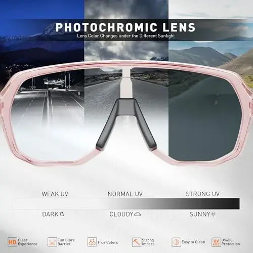 KAPVOE Erkaklar va ayollar uchun fotochromik velosiped ko'zoynaklari Tog' velosipedlari uchun quyoshdan saqlaydigan sport ko'zoynaklari UV Protection K63 - 3