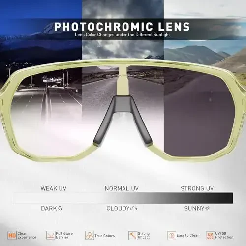 KAPVOE Photochromic Cycling Glasses for Men Women Mountain Bike Sunglasses Sports Goggles UV Protection K63 - 3
