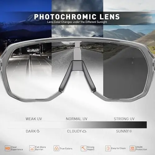 KAPVOE Erkek Kadın Fotokromik Bisiklet Gözlüğü Dağ Bisikleti Güneş Gözlüğü Spor Gözlük UV Koruması K63 - XIAMEN XUTU OPTICAL GLASSES CO.,LTD (1)