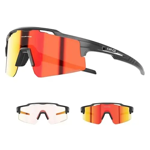 KAPVOE Photochromic Cycling Glasses Mountain Bike Sunglasses Clear MTB Bicycle Riding Baseball Running Golf for Men Women K75 