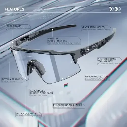 KAPVOE Photochromic Cycling Glasses Mountain Bike Sunglasses Clear MTB Bicycle Riding Baseball Running Golf for Men Women K75 - Modazone (1)
