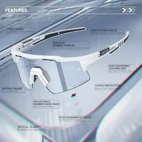 KAPVOE Photochromic Cycling Glasses Mountain Bike Sunglasses Clear MTB Bicycle Riding Baseball Running Golf for Men Women K75 - 3