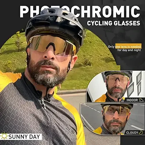 КАПВОЕ Photochromic Cycling Glasses Mountain Bike Sunglasses Clear MTB Bicycle Riding Baseball Running Golf for Men Women K75 - MODAZONE (1)