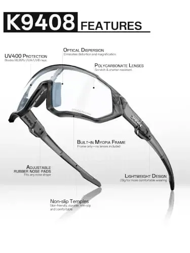 KAPVOE Photochromic Cycling Glasses Men Women Mountain Bike Sunglasses Clear MTB Bicycle Riding - K9408 - 4