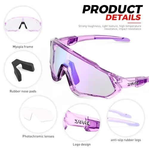 KAPVOE Photochromic Cycling Glasses Men Women Mountain Bike Sunglasses Clear MTB Bicycle Riding - K9408 - 4