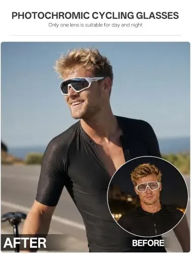 KAPVOE Photochromic Cycling Glasses Men Women Mountain Bike Sunglasses Clear MTB Bicycle Riding - K9408 - 2
