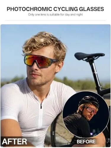 KAPVOE Photochromic Cycling Glasses Men Women Mountain Bike Sunglasses Clear MTB Bicycle Riding - K9408 - 2