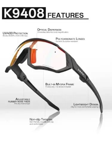 KAPVOE Photochromic Cycling Glasses Men Women Mountain Bike Sunglasses Clear MTB Bicycle Riding - K9408 - 4