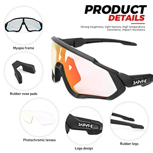 KAPVOE Photochromic Cycling Glasses Men Women Mountain Bike Sunglasses Clear MTB Bicycle Riding - K9408 - 6