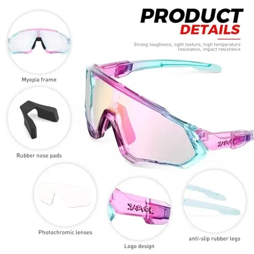 KAPVOE Photochromic Cycling Glasses Men Women Mountain Bike Sunglasses Clear MTB Bicycle Riding - K9408 - 4