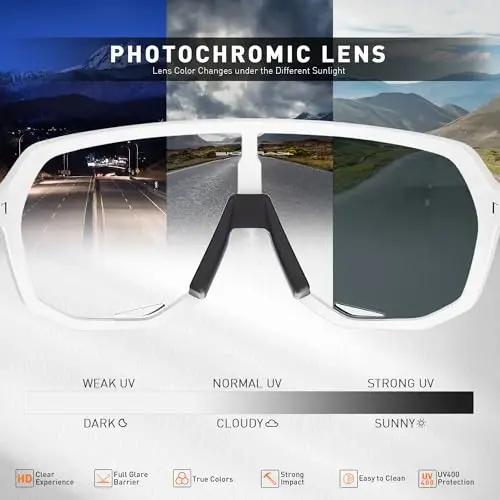KAPVOE Photochromic Cycling Glasses for Men Women Mountain Bike Sunglasses Sports Goggles UV Protection K63 - 3