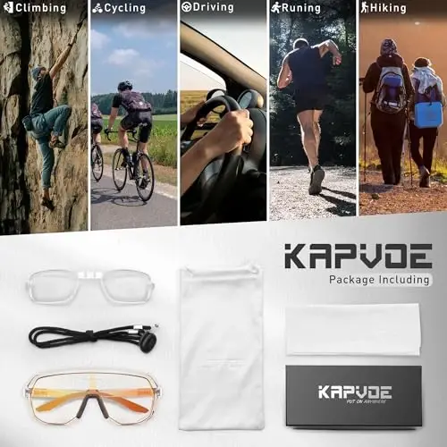 KAPVOE Photochromic Cycling Glasses for Men Women Mountain Bike Sunglasses Sports Goggles UV Protection K63 - 6