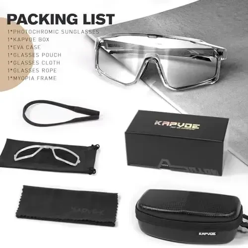 KAPVOE Photochromic Cycling Glasses Men Women Clear Mountain Bike Sunglasses MTB Sports Transition Triathlon Running - K93 - 6