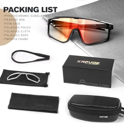 KAPVOE Photochromic Cycling Glasses Men Women Clear Mountain Bike Sunglasses MTB Sports Transition Triathlon Running - K93 - 6