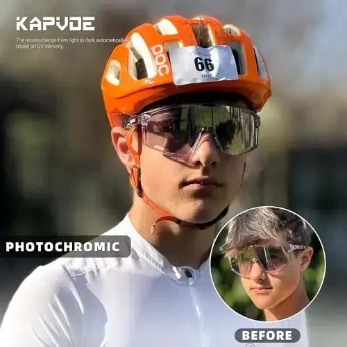KAPVOE Photochromic Cycling Glasses Men Mountain Bike Sunglasses Women Clear MTB Sports Goggles Bicycle Triathlon K180 - Modazone (1)