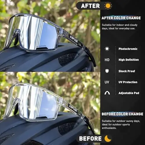 KAPVOE Photochromic Cycling Glasses Men Mountain Bike Sunglasses Women Clear MTB Sports Goggles Bicycle Triathlon K180 - 6