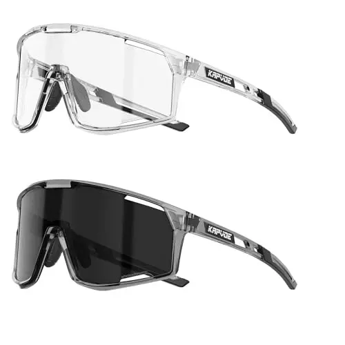 KAPVOE Photochromic Cycling Glasses Clear Mountain Bike Sunglasses K180 | Men Women Transition MTB Glasses for Bicycle Triathlon Baseball Running with UV Protection 