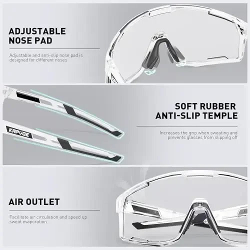 KAPVOE Photochromic Cycling Glasses Men Mountain Bike Sunglasses Women Clear MTB Sports Goggles Bicycle Triathlon K180 - 3