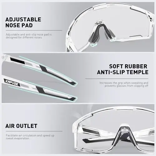KAPVOE Photochromic Cycling Glasses Men Mountain Bike Sunglasses Women Clear MTB Sports Goggles Bicycle Triathlon K180 - 3