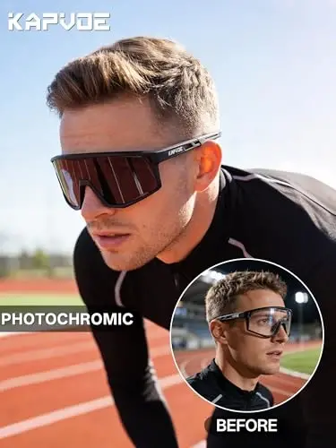 KAPVOE Photochromic Cycling Glasses Clear Mountain Bike Sunglasses K180 | Men Women Transition MTB Glasses for Bicycle Triathlon Baseball Running with UV Protection 