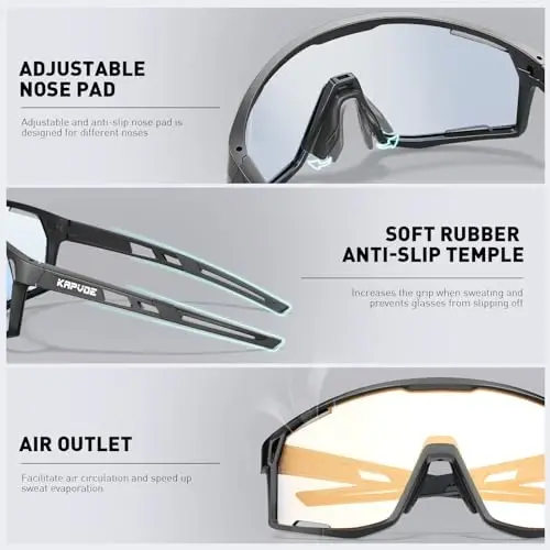 KAPVOE Photochromic Cycling Glasses Men Mountain Bike Sunglasses Women Clear MTB Sports Goggles Bicycle Triathlon Running - 4