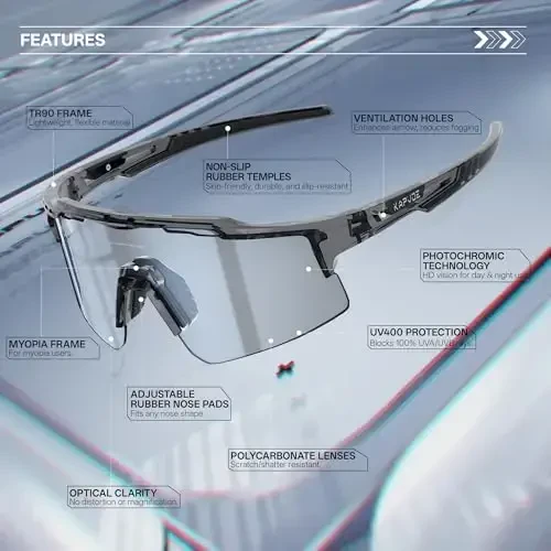 KAPVOE Photochromic Cycling Glasses Mountain Bike Sunglasses Clear MTB Bicycle Riding Baseball Running Golf for Men Women K75 - Modazone (1)