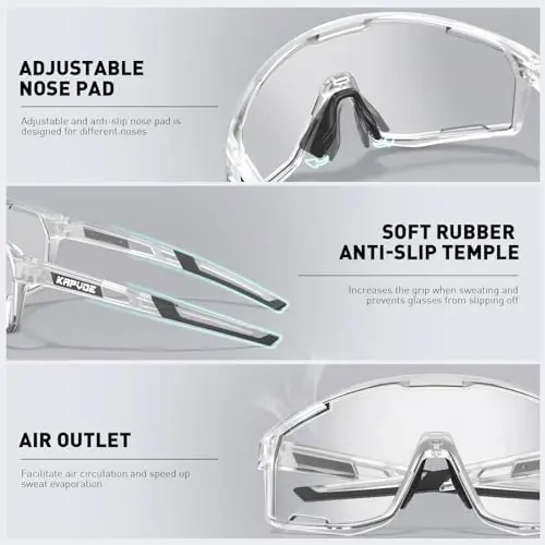 KAPVOE Photochromic Cycling Glasses Men Mountain Bike Sunglasses Women Clear MTB Sports Goggles Bicycle Triathlon K180 - 4