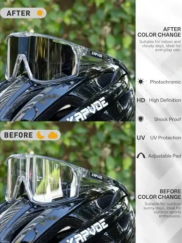 KAPVOE Photochromic Cycling Glasses Clear Mountain Bike Sunglasses K180 | Men Women Transition MTB Glasses for Bicycle Triathlon Baseball Running with UV Protection 