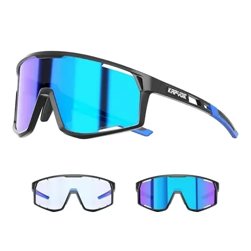 KAPVOE Photochromic Cycling Glasses Clear Mountain Bike Sunglasses K180 | Men Women Transition MTB Glasses for Bicycle Triathlon Baseball Running with UV Protection 