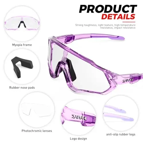 KAPVOE Photochromic Cycling Glasses Men Women Mountain Bike Sunglasses Clear MTB Bicycle Riding - K9408 - 4