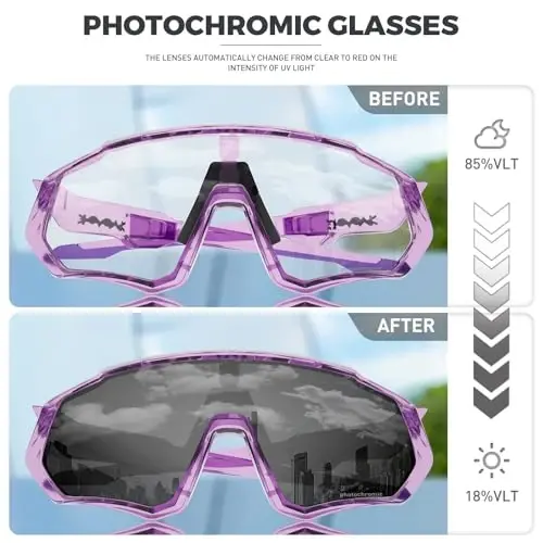 KAPVOE Photochromic Cycling Glasses Men Women Mountain Bike Sunglasses Clear MTB Bicycle Riding - K9408 - 3