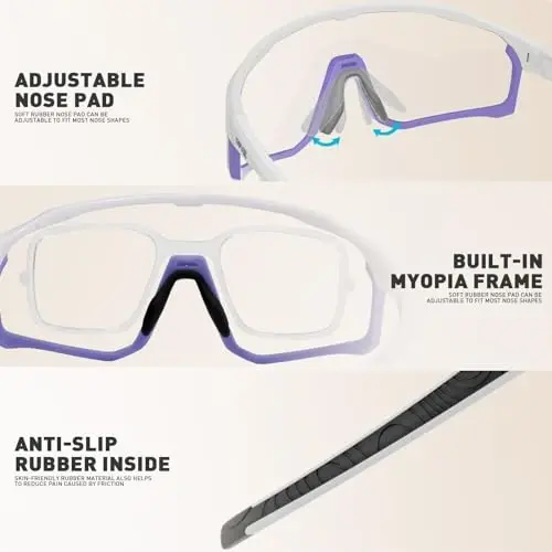KAPVOE Photochromic Cycling Glasses Men Women Clear Mountain Bike Sunglasses MTB Sports Transition Triathlon Running - K93 - 3