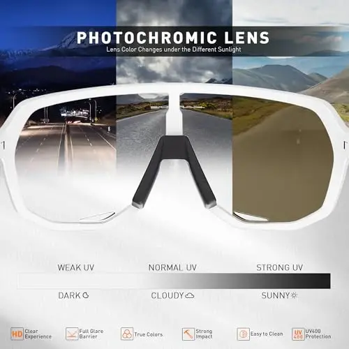 KAPVOE Photochromic Cycling Glasses for Men Women Mountain Bike Sunglasses Sports Goggles UV Protection K63 - 4
