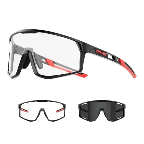 KAPVOE Photochromic Cycling Glasses Clear Mountain Bike Sunglasses K180 | Men Women Transition MTB Glasses for Bicycle Triathlon Baseball Running with UV Protection 