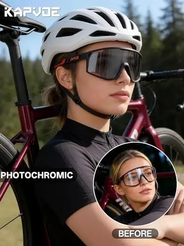 KAPVOE Photochromic Cycling Glasses Clear Mountain Bike Sunglasses K180 | Men Women Transition MTB Glasses for Bicycle Triathlon Baseball Running with UV Protection - KAPVOE (1)