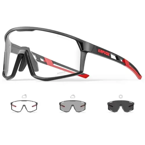 KAPVOE Photochromic Cycling Glasses Clear Mountain Bike Sunglasses K180 | Men Women Transition MTB Glasses for Bicycle Triathlon Baseball Running with UV Protection 
