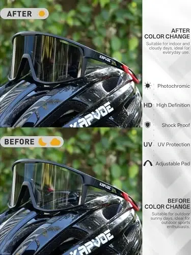 KAPVOE Photochromic Cycling Glasses Clear Mountain Bike Sunglasses K180 | Men Women Transition MTB Glasses for Bicycle Triathlon Baseball Running with UV Protection - 3