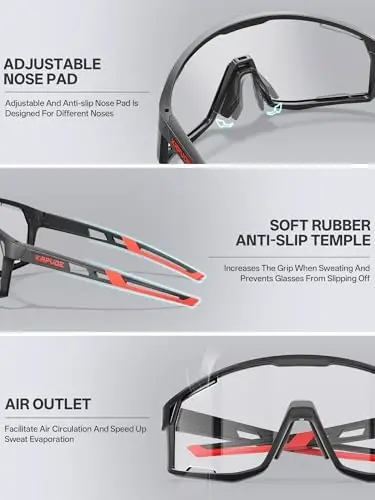 KAPVOE Photochromic Cycling Glasses Clear Mountain Bike Sunglasses K180 | Men Women Transition MTB Glasses for Bicycle Triathlon Baseball Running with UV Protection - 4