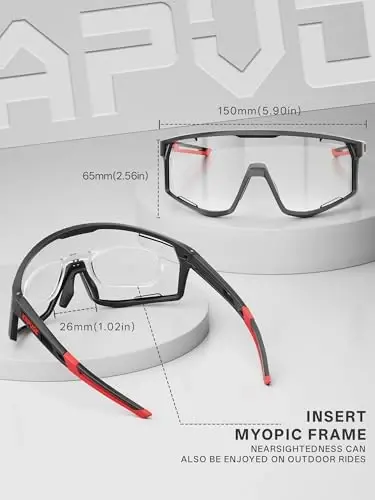 KAPVOE Photochromic Cycling Glasses Clear Mountain Bike Sunglasses K180 | Men Women Transition MTB Glasses for Bicycle Triathlon Baseball Running with UV Protection - 5