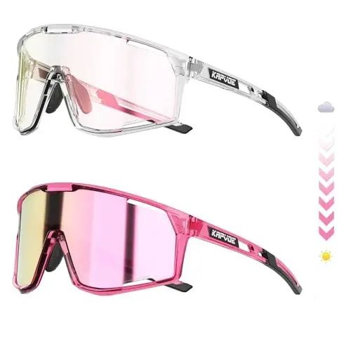 KAPVOE Photochromic Cycling Glasses Clear Mountain Bike Sunglasses K180 | Men Women Transition MTB Glasses for Bicycle Triathlon Baseball Running with UV Protection - 1