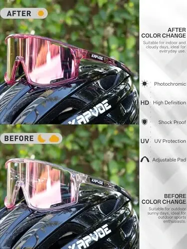 KAPVOE Photochromic Cycling Glasses Clear Mountain Bike Sunglasses K180 | Men Women Transition MTB Glasses for Bicycle Triathlon Baseball Running with UV Protection - 3