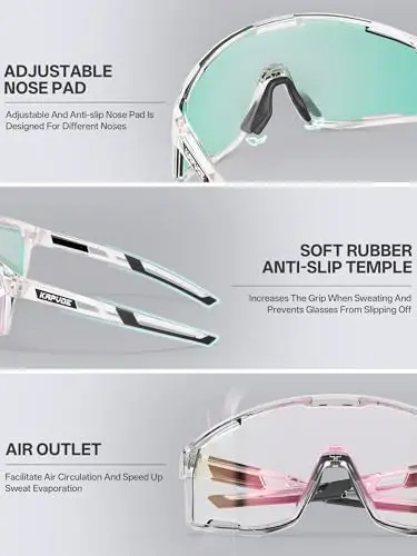 KAPVOE Photochromic Cycling Glasses Clear Mountain Bike Sunglasses K180 | Men Women Transition MTB Glasses for Bicycle Triathlon Baseball Running with UV Protection - 4