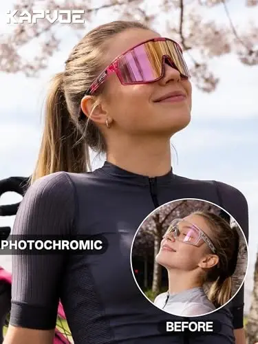 KAPVOE Photochromic Cycling Glasses Clear Mountain Bike Sunglasses K180 | Men Women Transition MTB Glasses for Bicycle Triathlon Baseball Running with UV Protection - KAPVOE (1)