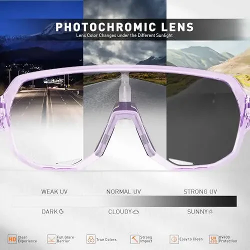 KAPVOE Photochromic Cycling Glasses for Men Women Mountain Bike Sunglasses Sports Goggles UV Protection - 2