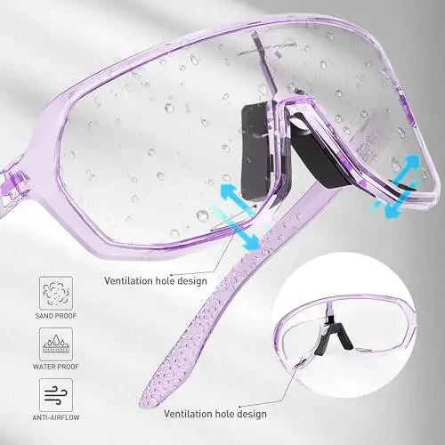 KAPVOE Photochromic Cycling Glasses for Men Women Mountain Bike Sunglasses Sports Goggles UV Protection - 3