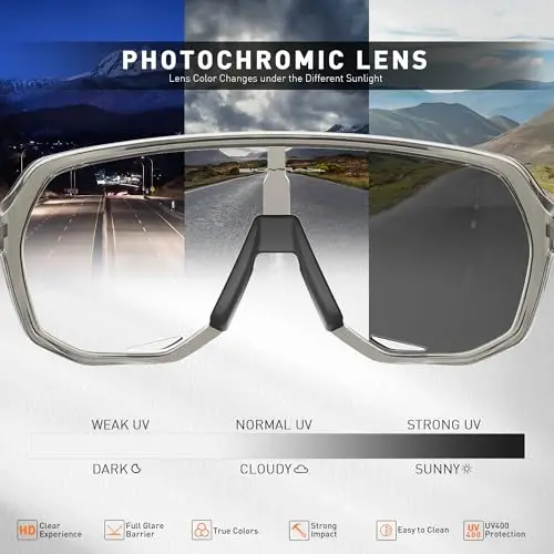 KAPVOE Photochromic Cycling Glasses for Men Women Mountain Bike Sunglasses Sports Goggles UV Protection K63 - 4
