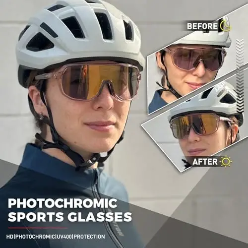KAPVOE Photochromic Cycling Glasses for Men Women Mountain Bike Sunglasses Sports Goggles UV Protection K63 - MODAZONE (1)