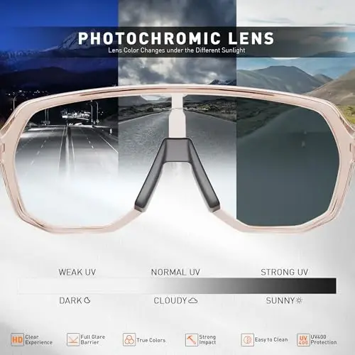 KAPVOE Photochromic Cycling Glasses for Men Women Mountain Bike Sunglasses Sports Goggles UV Protection K63 - 3